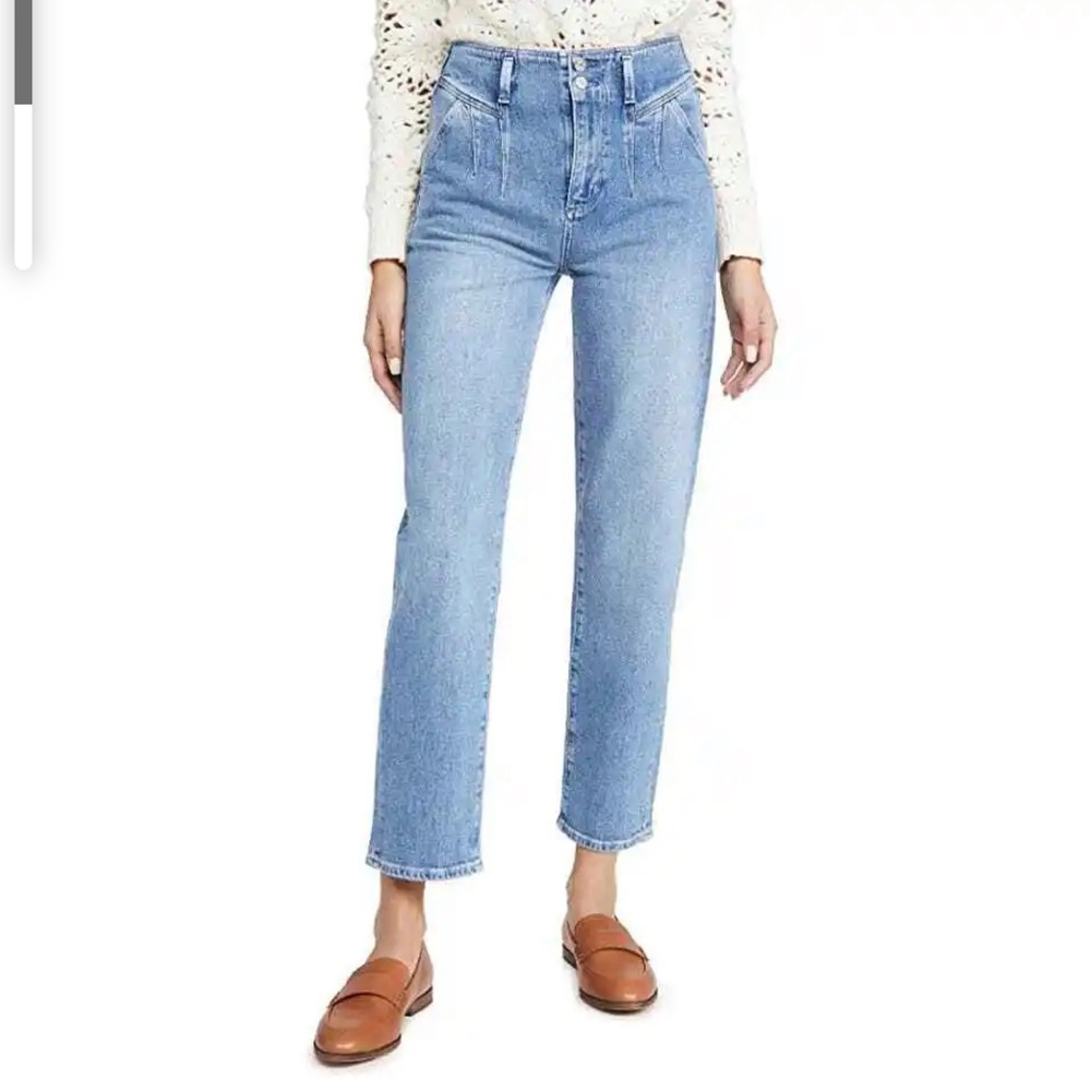 Paige Sarah Straight Ankle Pleats Jeans in Rumee Wash, 28